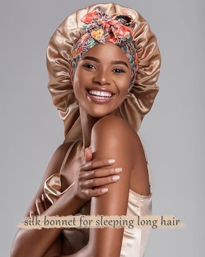 MBJERRY Long Satin Braids Bonnet - Silk Hair Bonnets for Sleeping Stretchy Tie Band for Black Women Curly Hair