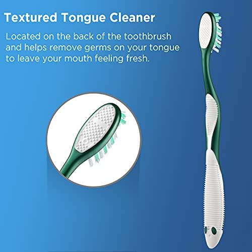 Firm Toothbrushes with Covers for Adults, Cross Hard Bristles, with Built in Tongue Scraper, 6 Count