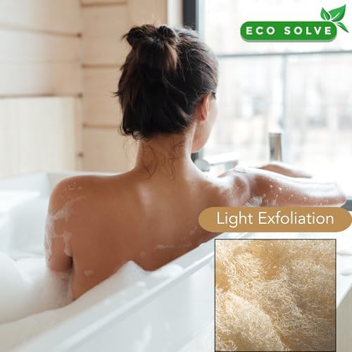 Natural Loofah Shower Scrubber w/Removable Bamboo Handle, Gentle Exfoliation, Long-Ergonomic Handle w/Hemp Rope Grip, Extra Loofah Included for Close Washing, Plastic-Free, Eco-Friendly
