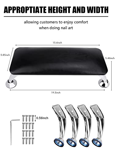 Nail Arm Rest for Acrylic Nails, Microfiber Leather Nail Hand Rest Cushion for Nails, Soft Hand Pillow Footstool with 4 Stainless Steel Stands Thick Sponge Nail Pillow for Nail Tech Use (Black)