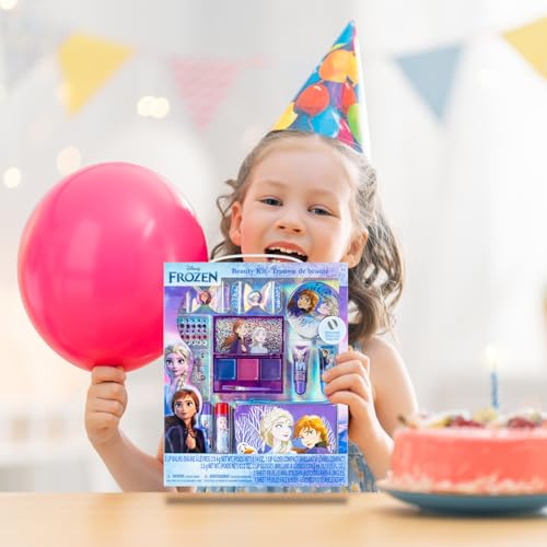 Disney Frozen - Townley Girl Super Sparkly Cosmetic Beauty Makeup Set For Girls with Clips, Lip Gloss, Nail Stickers, Lip Balm, Nail Gems and Mirror For Parties, Sleepovers & Makeovers