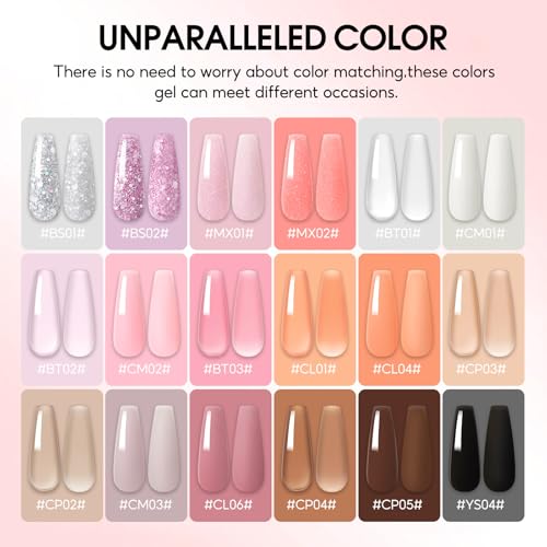 COSCELIA Poly Nail Gel Kit Starter Kit 18pcs 16ML Poly Nail Extension Gel without Lamp for Beginners with Everything Nail Thickening Solutions Matte Top Coat Summer Colors DIY Gifts for Women