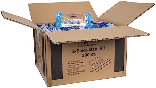 ForPro 3-Piece Mani Kit, 300-Count, Individually-Packed Manicure Set, White Wood Nail File 80/100 Grit, Orange Mini Buffer 80/100 Grit, Wood Stick