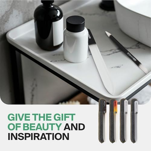 GERMANIKURE 2 Pc Gray Glass Nail File Set with Suede Sleeves - Fingernail File & Small Travel Nail File - Professional Manicure & Pedicure Kit for Natural Nails - Ethically Made in Czech Republic