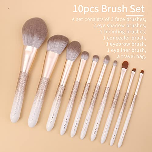 Natural Hair Makeup Brush Set Professional, Fox Hair Makeup Brushes Set with Case, Glitter Make up Brushes Set Professional, Natural Makeup Brushes, Natural Bristle Makeup Brush - ORRA, White