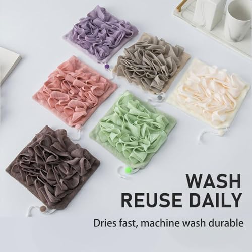 Loofah Washcloth for Bar Soap, Loofah for Bar of Soap, 2-in-1 Bath Loofah Sponge with Drawstring Shower Washcloth, Bath Sponge with Drawstring for Cleansing and Smooth Skin (2PCS Green+Coffee)