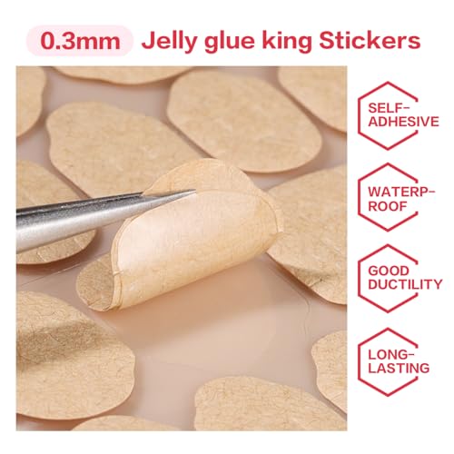 Curvlife 50 Sheets High Polymer Jelly Glue for Fake Nails, 12 Sizes Waterproof Breathable Double-Sided Nail Adhesives, 0.4mm Thick Press On Nails Glue Stickers for Daily Use