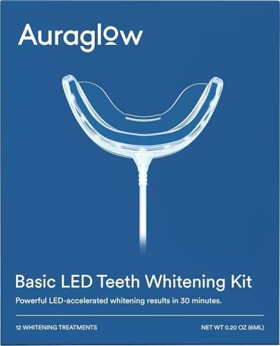 Auraglow Teeth Whitening Kit, Wired LED Accelerator Light, 35% Carbamide Peroxide Teeth Whitening Gel, 12 Whitening Treatments, Whitens up to 10 Shades in 7 Days