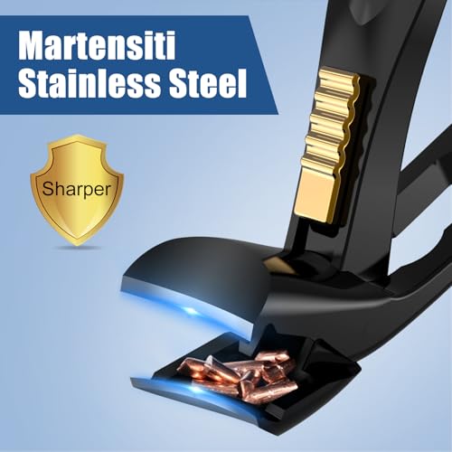 Nail Clippers for Seniors Thick Toenail, Professional Fingernail Toenail Clippers with Catcher, Sharp Wide Opening and Long Handle Nail Cutter for Men Women, Black