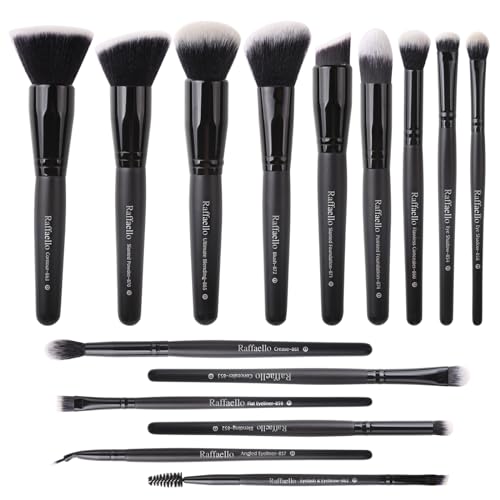 Raffaello Makeup Brushes 15Pcs Makeup Brush Set Premium Synthetic Powder Foundation Contour Blush Concealer Eye Shadow Blending Liner Make Up Brush Kit