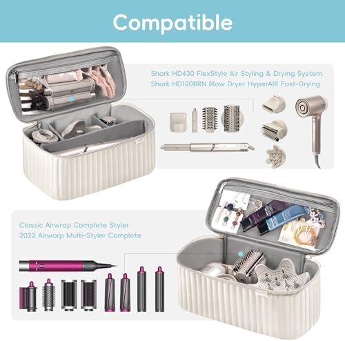 Travel Carrying Case for Hair Dryer Shark Flexstyle Dyson Airwrap Brush Hair Accessories Tools Storage Bag for Revlon Hairdryer Styler Organizer (Beige)