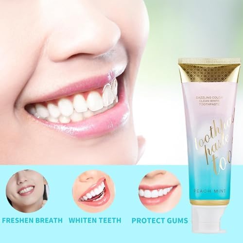Peach Mint Toothpaste, Intensive Whitening Toothpaste with Natural Gentle Care Deep Stain Removal Clean Peach Flavor, Improves Gum Health, Fresh Breath (1)