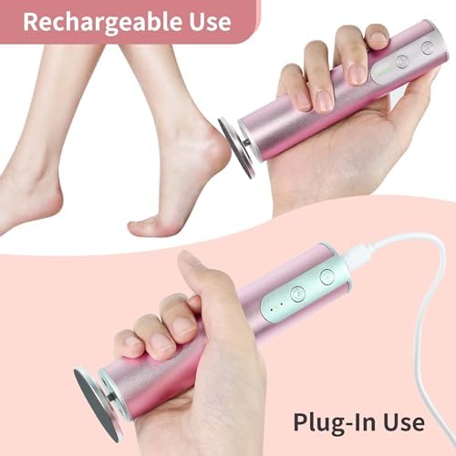 Rechargeable Electric Foot Callus Remover with 3-Sizes 120Pcs Sandpaper Discs, Professional 900RPM 3-Speed Control Aluminum Electric Foot File with Adapter Cable (E3 Rose Pink)
