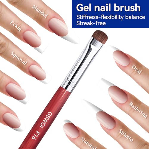 ‌French Brush for Nails & Clean Up Brush for Gel Nail Polish | Dual-Use Wooden Handle Nail Brush for Acrylic, Polygel, Builder Gel | Professional Nail Art Brushes for French Tips, Cleaning (F16)