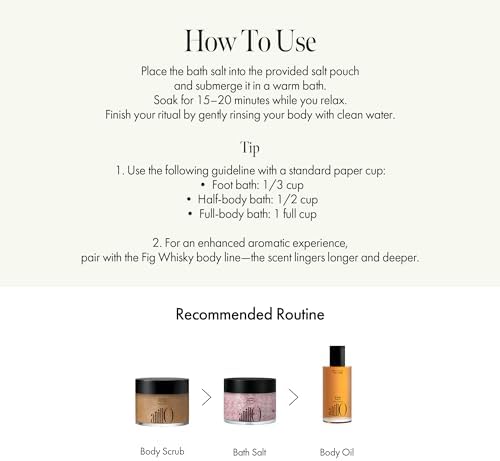 Fig Whisky Bath Salt – Aromatherapy Soak with Fig, Argan & Jojoba Oils – Deep Moisturizing & Relaxing Korean Spa Salt – 7.05 oz