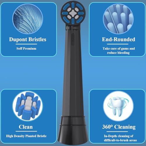 Replacement Toothbrush Heads for Oral b iO 10, 9, 8, 7, 6, 5, 4, 3 Series, Compatible with io Full Lineup, Dupont Soft Bristles, 8 Pack, (Black)