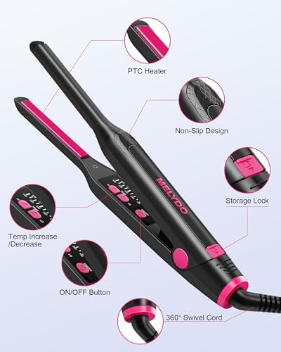 Small Flat Iron for Short Hair, 3/10" Pencil Flat Iron with Adjustable Temp Mini Hair Straightener for Edges Pixie Cut and Bangs, Tiny Hair Straightener with Floating Plates, Auto Shut Off