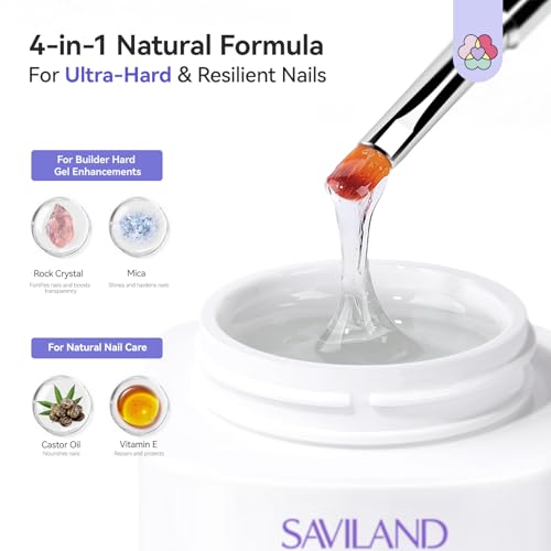 SAVILAND SSProX Ultra Hard Builder Nail Gel: 120 g Clear Plant-Based Hard Gel for Nails Mica Vitamin E Castor Oil U V 3D Nail Extension Gel Strengthening & Thickening DIY Home Use