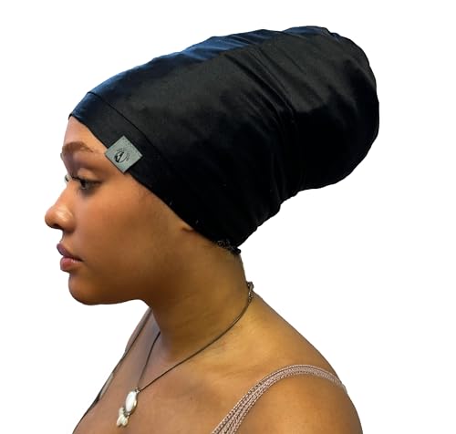 Fairy Black Mother Dreadlocks Satin Locs Bonnet Cap for Men and Women(Black, Large)