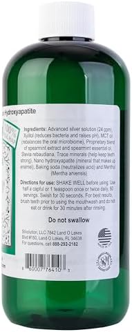Simply Silver Mouthwash Spearmint Flavor- Nano Hydroxyapatite Formula, All Natural Colloidal Silver Mouthwash Chemical, Alcohol, Fluoride, and BPA Free, 16 oz
