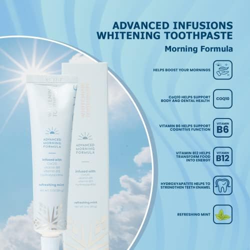 SNOW Infusions Whitening Toothpaste, Advanced Morning Formula with Hydroxyapatite, CoQ10, Vitamins B12 and B6 for Energy Boost, Teeth Whitening Toothpaste - Advanced