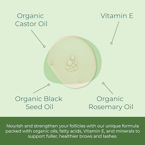 Sea El Castor Lash & Brow Serum Organic Castor Oil Rosemary Oil & Black Seed Oil Hair Conditioner - Eyelashes & Eyebrow Thickening & Growth Essentials for Women & Men - 1 fl oz Bottle