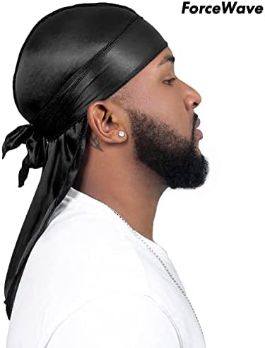 ForceWave 8PCS Silky Durag Men Wave Cap Long Tail Do rag for 360 Wave Dew Rag Packs