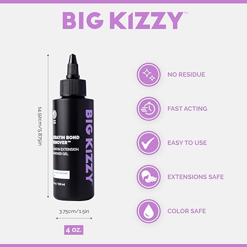 Big Kizzy Keratin Bond Remover - Gel Remover for Keratin Extensions - Gentle, Damage free Removal - 4oz