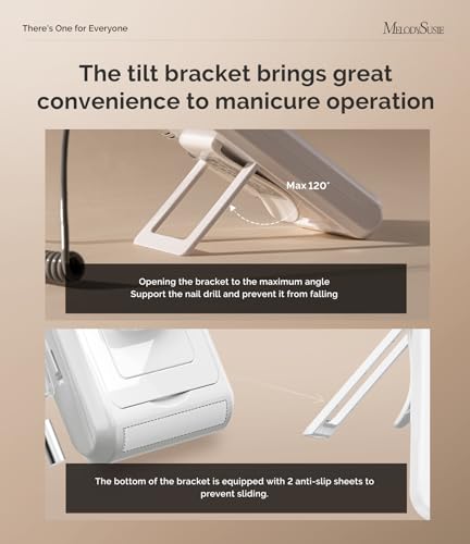 MelodySusie 2 in 1 Professional Nail Drill Kit,30000 RPM Rechargeable Cordless Electric Nail File with Bracket for Waist-Hanging & Table-Standing,Portable E-File for Acrylic Gel Nail Polishing,SC330G