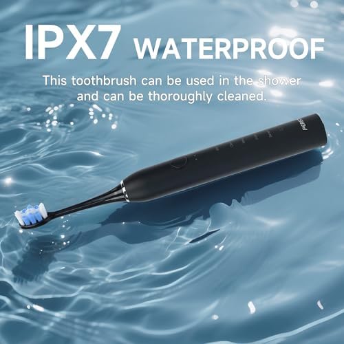 PERECT Sonic Electric Toothbrush for Adults, 6 Brush Heads, 5 Modes Electric Toothbrush, Travel Rechargeable Power Toothbrush with Smart Timer & Soft Picks, IPX7 Waterproof, Black