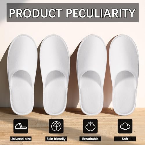 disposable slipper disposable slippers for guests hotel slippers spa slippers Pack for Hotel, Spa, Travel, Shoeless Home, White Closed Toe (US Men Size 10, Women 11)
