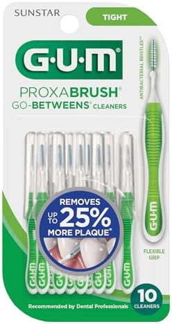 GUM Proxabrush Go-Betweens - Tight - Interdental Brushes - Soft Bristled Dental Picks for Plaque Removal Health - Safe for Braces & Dental Devices, 10ct (Pack of 6)