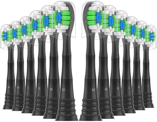 Replacement Toothbrush Heads Compatible with AquaSonic Black Series Vibe Series Duo Pro Elite Series Electric Toothbrush, 12 Count, Black