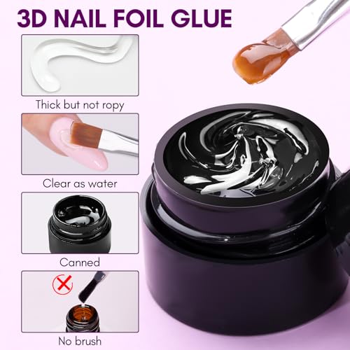 Makartt 3D Nail Foil Glue, 2Pcs 8ml Nails Transfer Gel Adhesive for Linear, Shell, Ripple Designs, UV LED Lamp Required