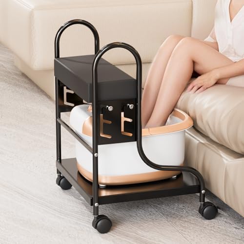 Pedicure Cart Foot Bath Trolley, Salon Nail Esthetician Trolley Cart, 3 Adjustable Height PU Cushion, Portable trolley for Foot Rest Manicure Massage, Beauty Spa Supplies, Black
