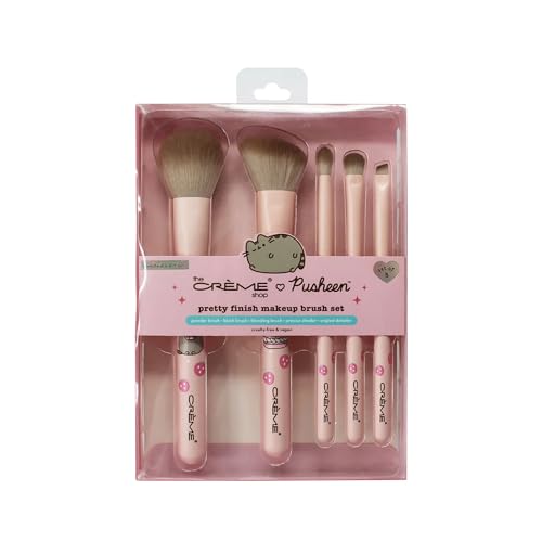 The Crème Shop X Pusheen, Pretty Finish Makeup Brush Set, Eyeshadow Brushes, Blush Brush, Powder Brush, Vegan Makeup Brushes (5 pc)