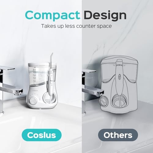 COSLUS Professional Water Flosser for Teeth: 12 Pressure Settings Electric Dental Pick for Tooth Cleaning, Sensitive Gums, Braces, Oral Care - Home Use, 4 Jet Tips for Multiple Users, Family, White