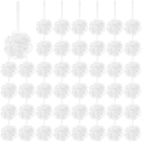 50 Pcs Loofah Sponge Bulk Mini Shower Sponge 3 Inch Loofahs Shower Pouf Mesh Shower Ball for Women Kids Men Exfoliating Bath Scrubber Travel Size Shower Gift(White)