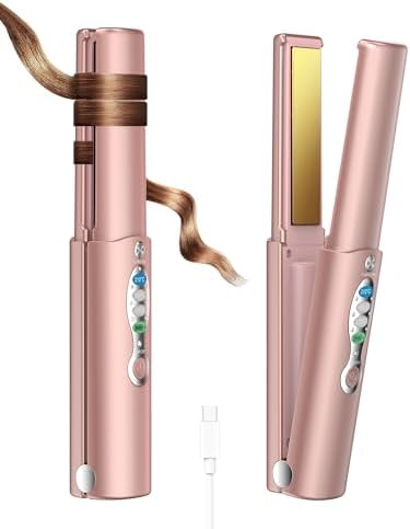 Portable Titanium Cordless Hair Straightener, Heats Up in Seconds & Lasts Up to 50 Minutes & USB C Rechargeable, Dual Voltage Wireless Mini Travel Flat Iron for Edges Bangs - Not for Thick Hair Type