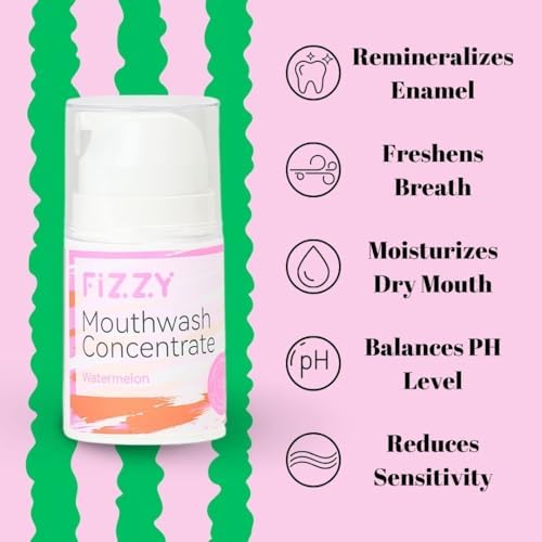 Fizzy Mouthwash Concentrate | Remineralizing Enamel Repair, Nano Hydroxyapatite | 20X Concentrated Travel Size | No Fluoride, Alcohol, Dye | Xylitol, Dry Mouth | Non-Mint | Kids & Adults | Watermelon