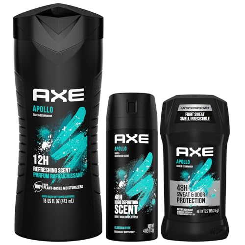 AXE Apollo Body Care Gift Set – Men’s Body Wash, Body Spray & Deodorant Set, Sage and Cedarwood (3 Piece Set)