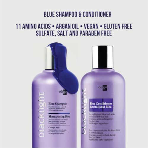 Oligo Professionnel - Blacklight Blue Shampoo & Conditioner for blondes - Sulfate-Free - Vegan - Eliminate brassy tones - Refresh Faded Highlights - Argan oil - Hydrating Formula - 8.5oz DUO BUNDLE