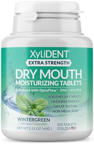Extra Strength Xylitol Tablets for Dry Mouth Relief - Stimulates Saliva, Freshens Breath, Reduces Acid Production, Fast Acting Relief, 100 Count (Wintergreen)