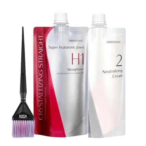 Crystallizing Straight Rebonding Hair Straightener (H1) + Neutralizing Emulsion (#2) SET bundle with SOFIA BY ODE Hair Brush