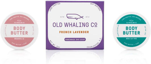 Old Whaling Co Floral Discovery Kit | set of 3 products | 3 floral scents | travel friendly | bar soap + 2 travel size body butters | favorite florals | Magnolia | French Lavender | Sea La Vie