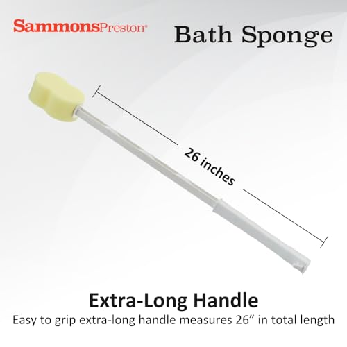 Sammons Preston Bath Sponge, Lightweight Long Handled Washer and Scrubber for Bath and Shower, Extended Reacher Cleaning Aid for Limited Range of Motion, Contour