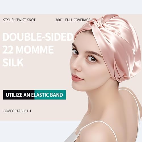 Sleep Cap for Women Hair Care,22 Momme 100% 6A Mulberry Silk Natural Silk Night Bonnet with Elastic Stay On Head