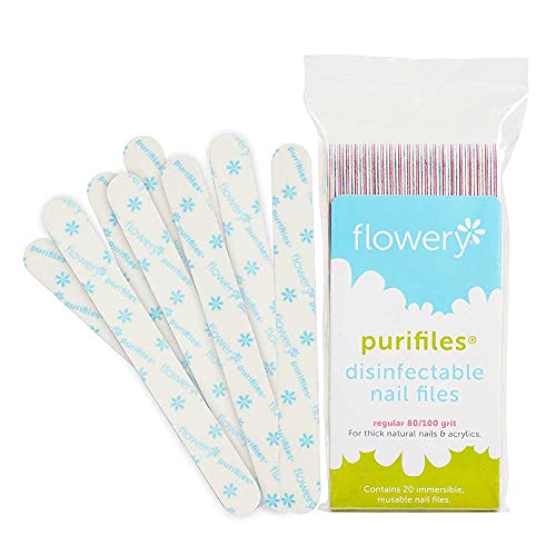 Flowery Purifiles Standard Pink Core Disinfectable Nail Files, 80/100 Grit, 20 per Pack