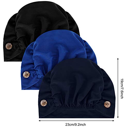 Geyoga 3 Pieces Bouffant Caps with Buttons Unisex Stretchy Headband Turban with Buttons for Women