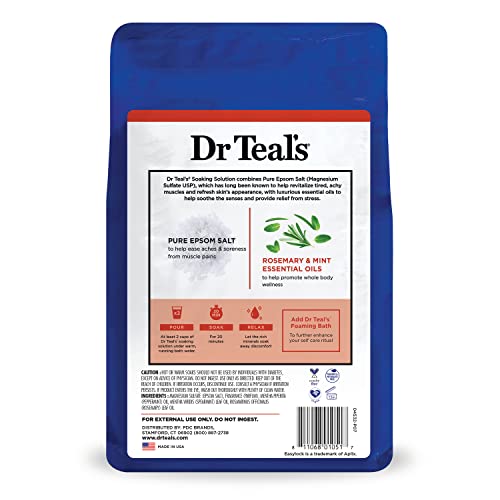 Dr Teal's Pure Epsom Salt Soak, Wellness Therapy with Rosemary & Mint, 3 lbs (Pack of 4)